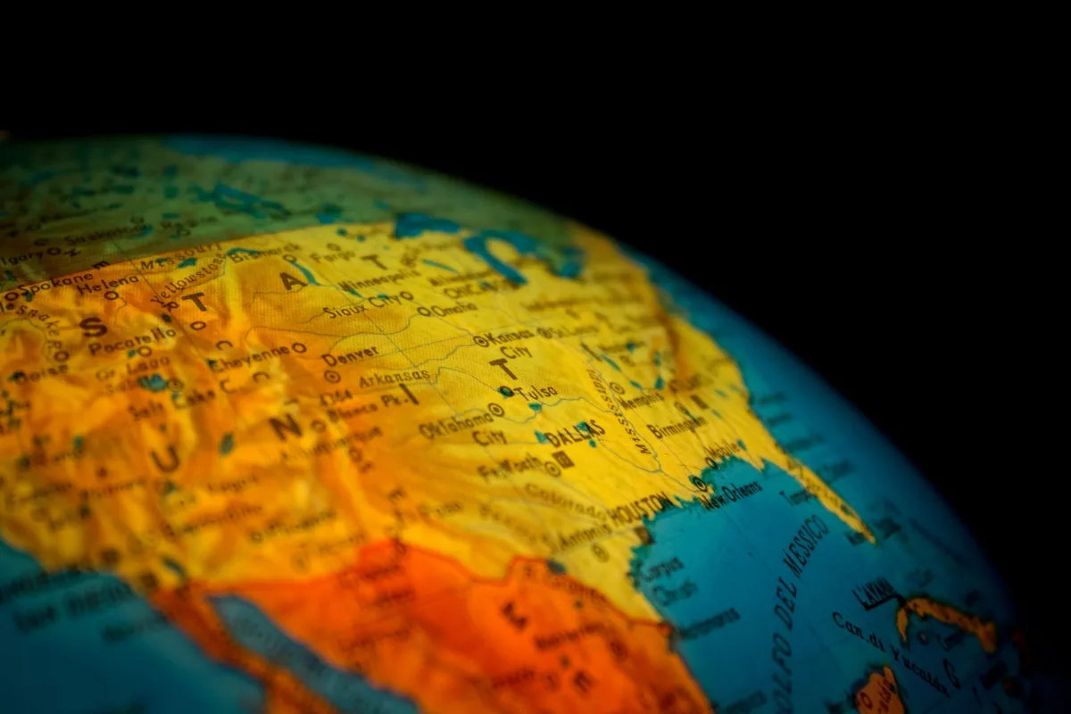Close-up of a globe showing the countries of the world, illustrating which countries have the lowest income tax