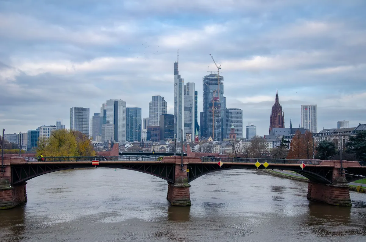 Frankfurt am Main skyline and the Main river, illustrating how much of a German salary is left after tax